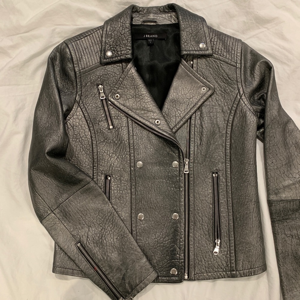 metallic silver/grey leather jacket